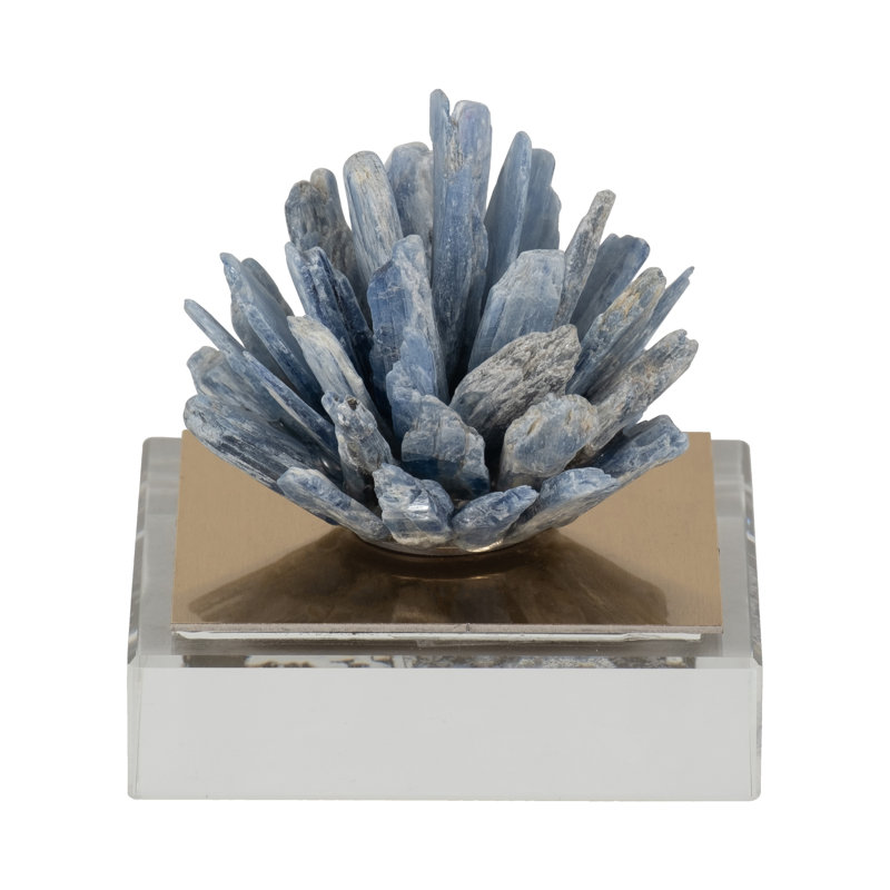 Glam Crystal Cluster Sculpture Decorative Object for Home Decor - Modern Marble Accent for Office or Living Room Shelf Decoration - 6", Blue  White