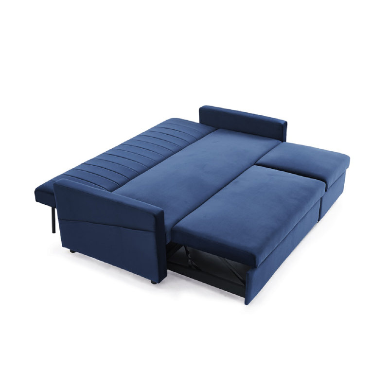 Krisheena 3 Seater Linen Velvet Sofa Bed, Blue Velvet