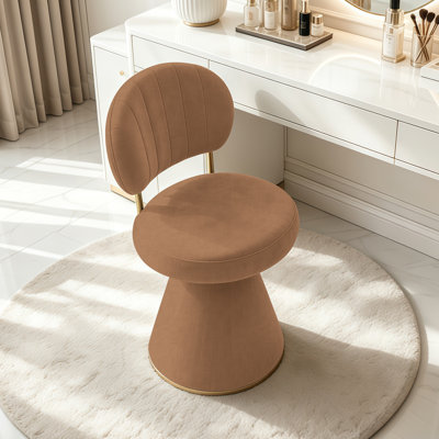 Tabouret de coiffeuse pivotant à 360° sans roue XUEGW, chaise d'appoint confortable et rembourrée avec soutien dorsal, meuble polyvalent pour garde-robe, chambre et salon (brun)