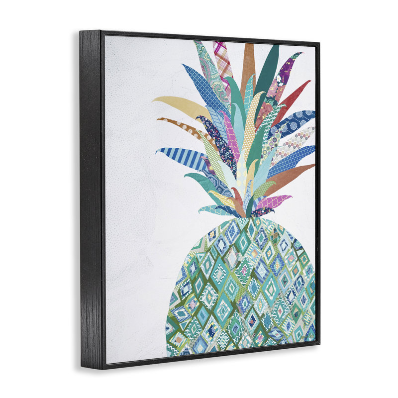 Geometric Patterned Pineapple Art by Jennifer Peck, Midnight Black Framed Giclee, 14" H x 11" W