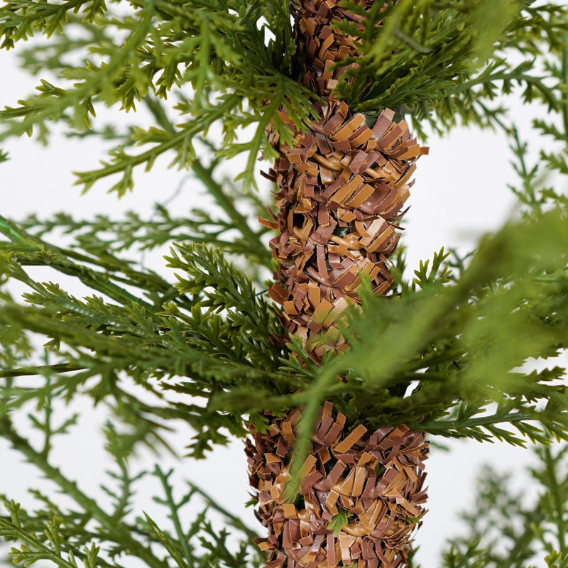 Ensemble de 2 pièces de sapin de Noël artificiel pré-éclairé de 4 pi, arbre de Noël en matériau PE de haute qualité avec support en pot, branches complètes réalistes faciles à assembler pour le porche de la porte d'entrée