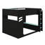 Lit mezzanine en bois avec bureau réglable en hauteur, tiroirs, compartiments de rangement, tringle et lumières RVB-124764987