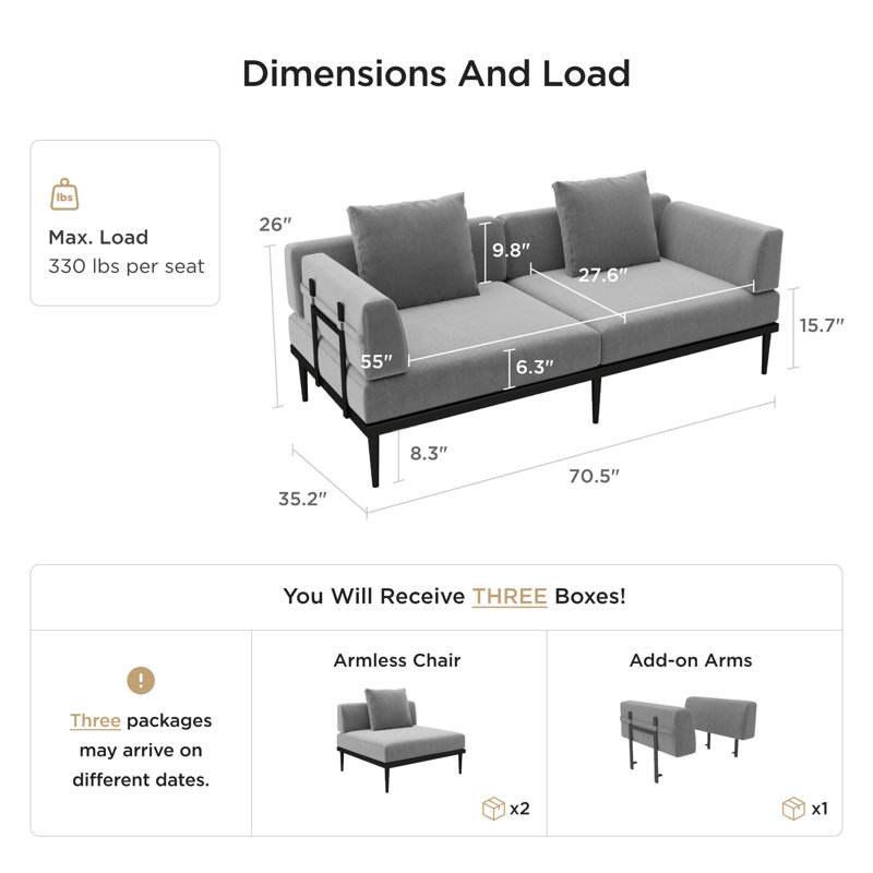 Terra Aluminum Modular Outdoor Patio Loveseat