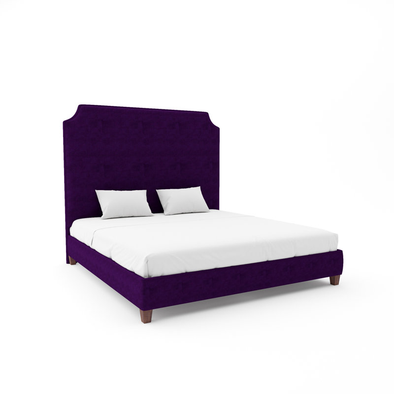 Caldwell Custom Upholstered Bed with 9" Rails, Queen, Posh Life Performance Velvet Grape, White