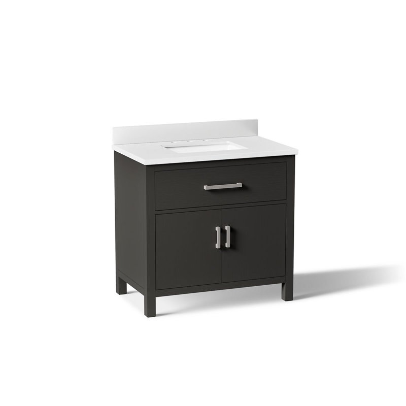 Kresla 36 In. Bathroom Vanity Cabinet With Sink And Quartz Top, Black Oak, Brushed Nickel