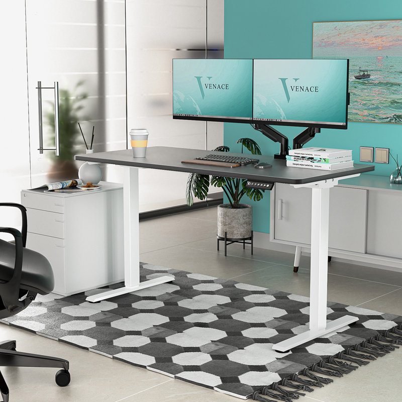 Standing Desk, 46.5" H x 47.24" W x 23.62" D, Black, White
