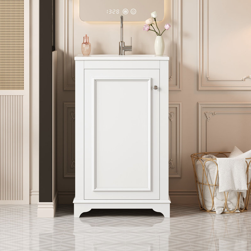 Meuble-lavabo avec lavabo et tablette réglable, Blanc