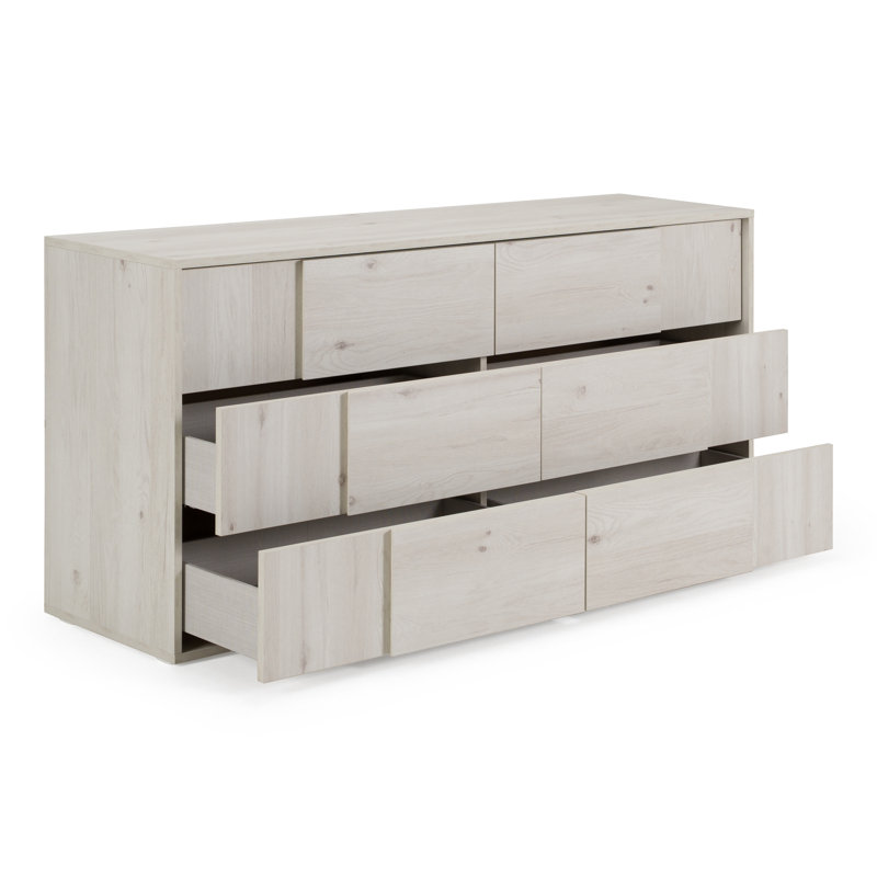 Commode 6 tiroirs l 66 po Amanda, Chêne blanc délavé