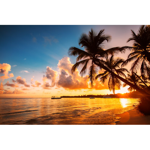 Bay Isle Home Palmtree On Tropical Beach On Canvas by Valio84Sl Print ...