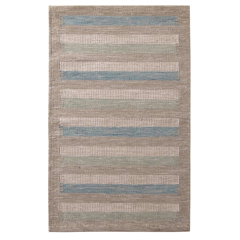 Rug & Kilim’S Scandinavian Style Striped Beige-Brown Green And Blue Wool Kilim, Rectangle 12' x 16'
