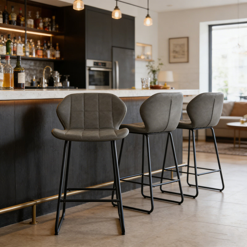 Upholstered Counter Stool, Grey