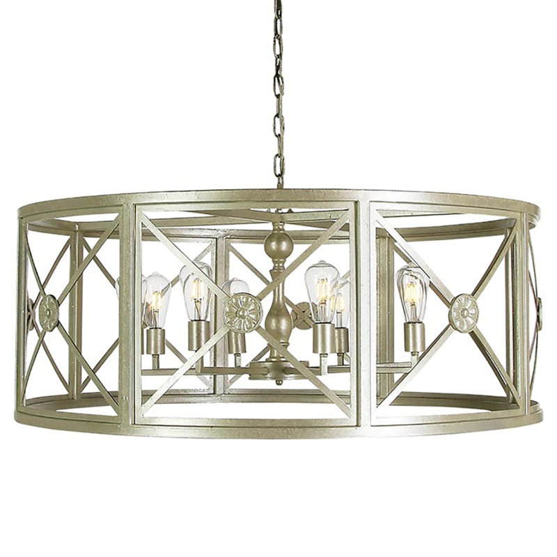 Lustre tambour à 8 lumières Rosette, Blanc huître