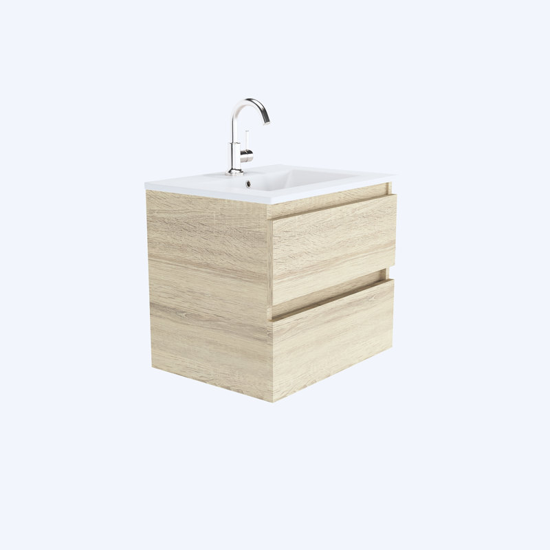 Ensemble de meuble-lavabo simple mural flottant en céramique 24 po Salt, Chêne blanc