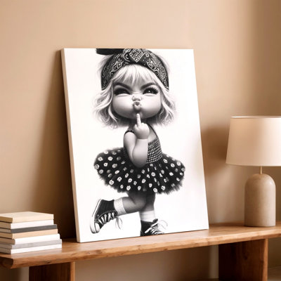 Impression d'art mural sur toile mignonne noire et blanche Sassy Girl Bandana, noir et blanc, décoration murale pour salon bureau de chambre à coucher