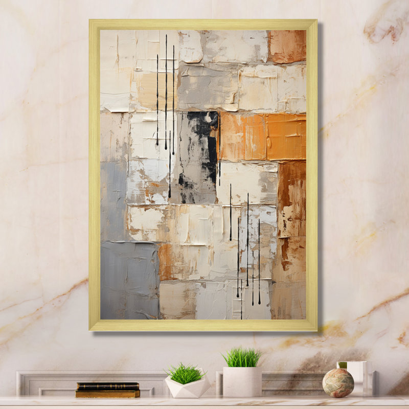 Abstraction I - abstrait, collage, art mural, Encadrement doré, H 20 po x l 12 po x P 1 po