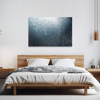 Swirling Fish School Abstract Contemporary Fish Nature Ocean Wall Art Print 1 Piece Wrapped Canvas Wall Art