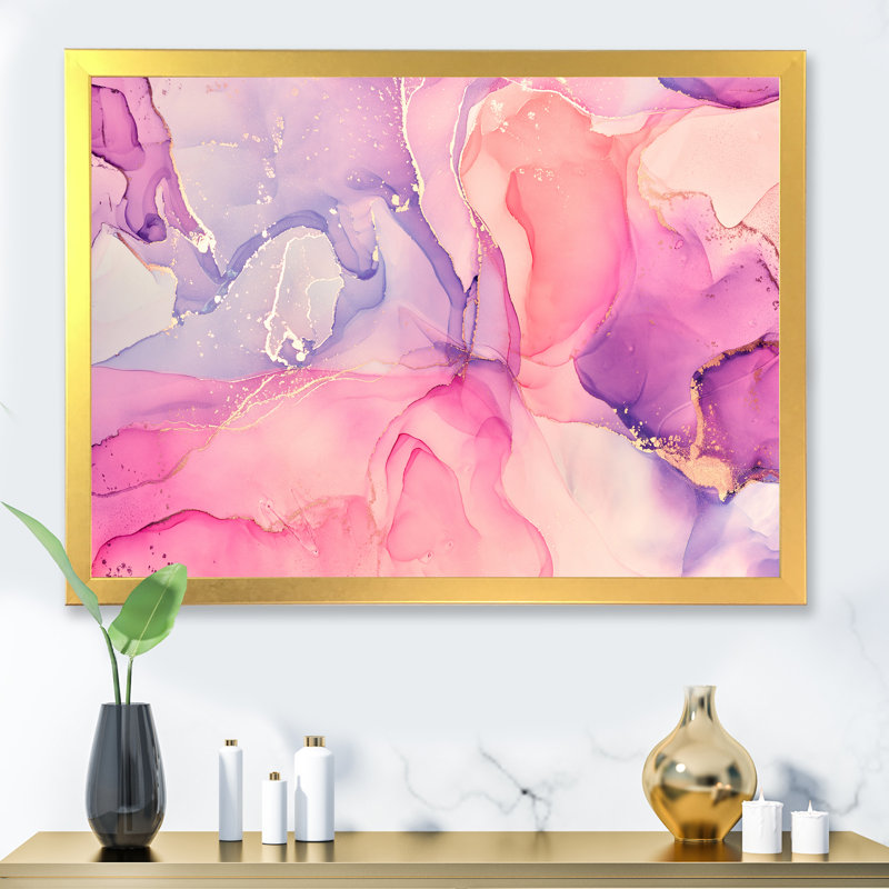 Rose et or fuchia liquide, art III, reproduction sur toile, H 34 po x l 44 po, Cadre d'angle fermé doré