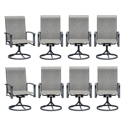 Swivel Patio Chairs Set of 8, Outdoor Swivel Armchairs, High Back Metal Dining Chairs for Outside, Ergonomic Patio Swivel Chairs, All-Weather Garden D by Red Barrel Studio