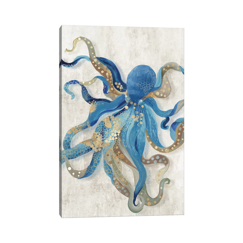 Pieuvre bleue - estampe numérique sur toile tendue avec châssis, H 18 po x l 12 po