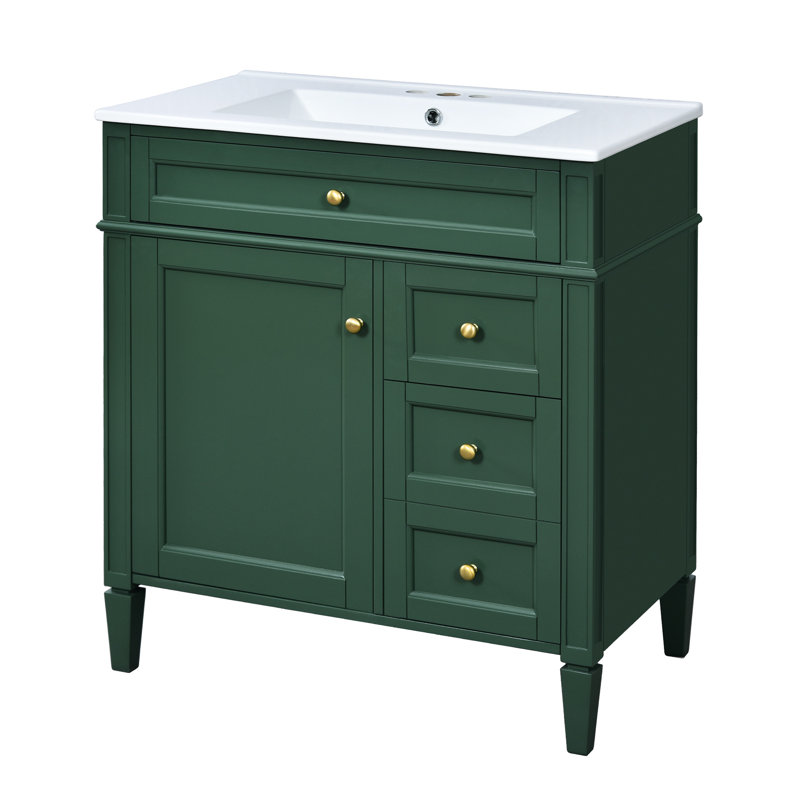Meuble-lavabo moderne 30 po avec lavabo supérieur, 3 tiroirs, armoire à miroir, conception rectangulaire, rangement en céramique à grande capacité, lavabo à trois trous à fermeture en douceur, facile à assembler