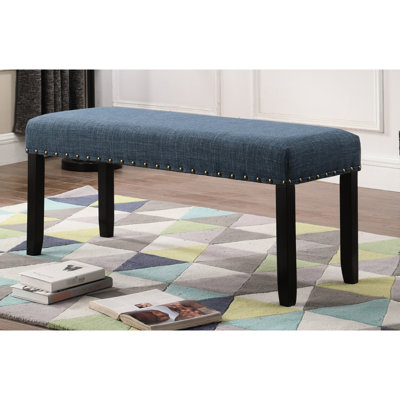 Banc de salle à manger gris avec garniture cloutée hypnotisante - siège en lin et coton, pieds en bois massif, fabuleux, l 44 po x P 16,5 po, H 19 po