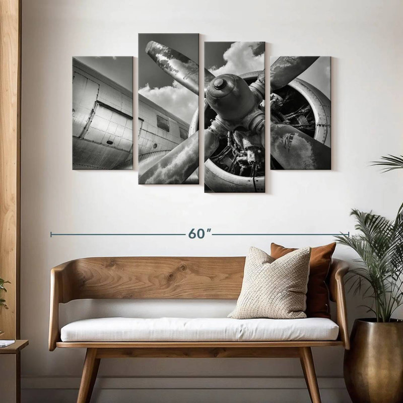 Mehar Monochrome Propeller Plane, 32" H x 52" W