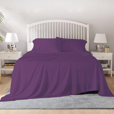 100% Egyptian Cotton Full XL Size Sheet Set 1000 Thread Count Luxury Ultra Soft Bed Sheets Fits Mattress Upto 18" Inch Deep Pocket, Full XL Size - Plum Solid