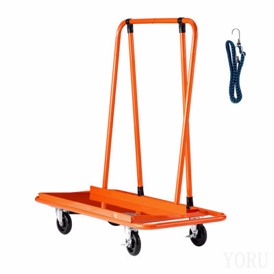 Chariot pour cloison sèche, capacité de charge de 1800 lb, chariot à panneau en acier avec 4 roulettes pivotantes, durable et durable, chariot à panneau avec sangle d'arrimage pour contreplaqué, plaque de plâtre, verre, orange