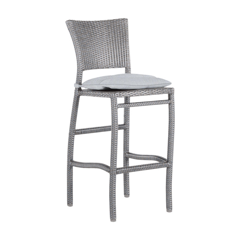 Skye 30" Patio Bar Stool with Cushion, Athena #24 Oyster, Welt, Linen Chambray