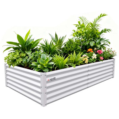 Boîte à fleurs surélevée rectangulaire en métal blanc