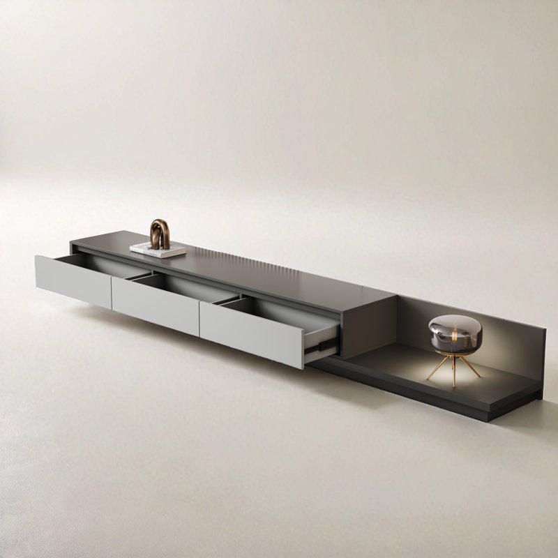 118 in. Modern TV Stand Extendable Media Console with 3 Drawers, Gray/Walnut