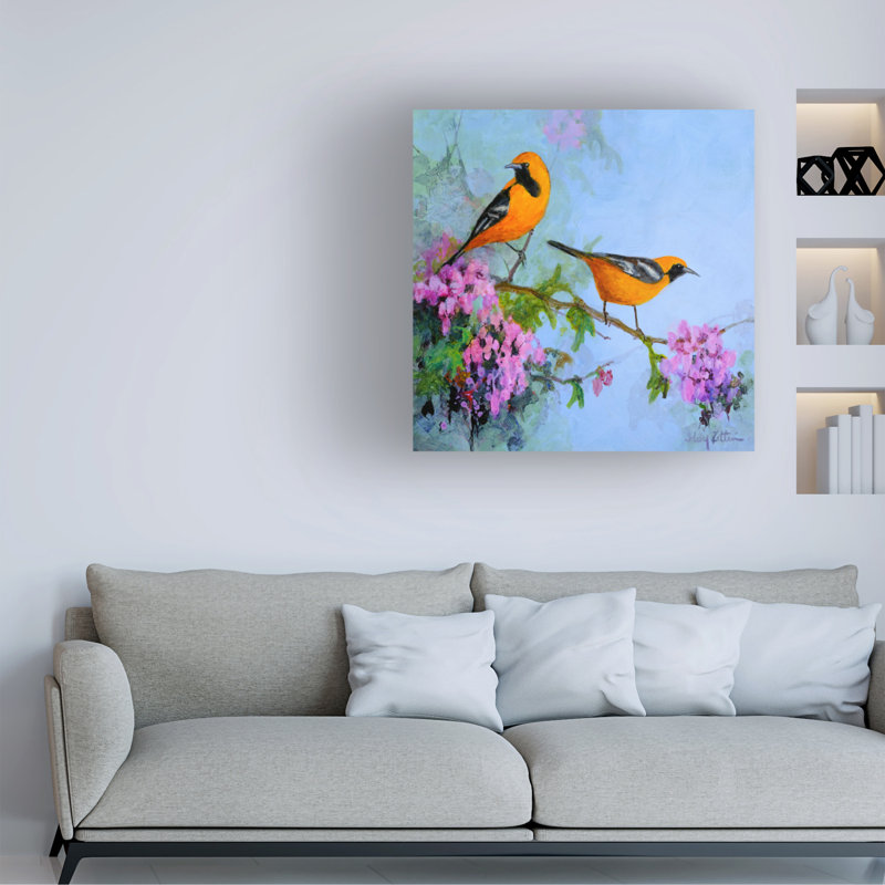 Toile tendue - Floy Zittin «Hooded Oriole Study», art mural pour salon, chambre à coucher ou bureau - 35 x 35
