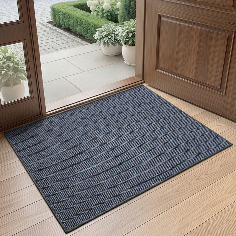 Paillasson intérieur unique à motif de chevrons antidérapant à séchage rapide, L 32 po x L 48 po, Gris - moyen
