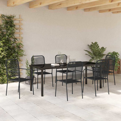  7 Piece Garden Dining Set Black Powder Coated Steel Outdoor Patio Furniture Set