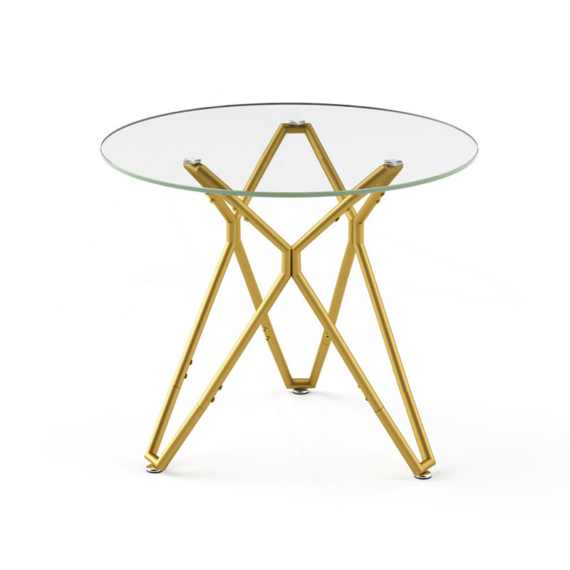 35.4-Inch Round Tempered Glass Dining Table, Suitable For 1-4 People, Space-Saving Small Kitchen Dining Table, Equipped With Sturdy Metal Table Legs, Suitable For Dining Room, Living Room,Gold