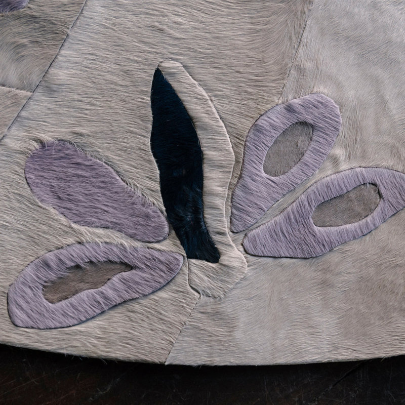 Shibori Cowhide Floral Area Rug in Brown/Gray/White, Round 9′ 10"