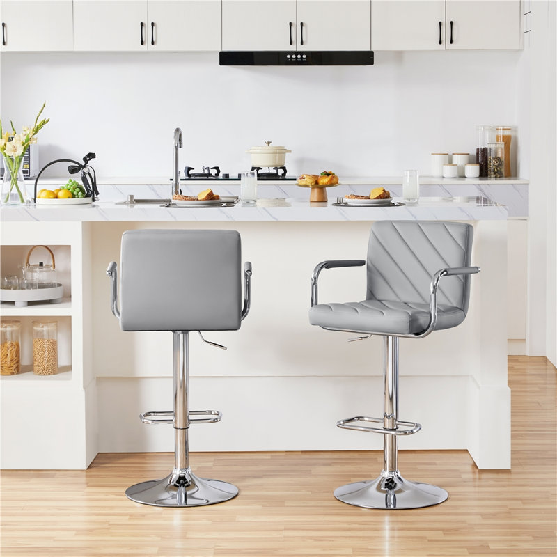 Height Adjustable Swivel Bar Stool , Light Grey, Yes