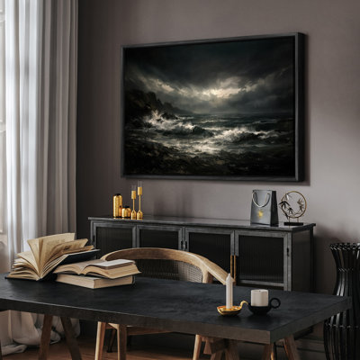 Stormy Ocean Waves Crashing Along Rocky Shore Framed Print Wall Art