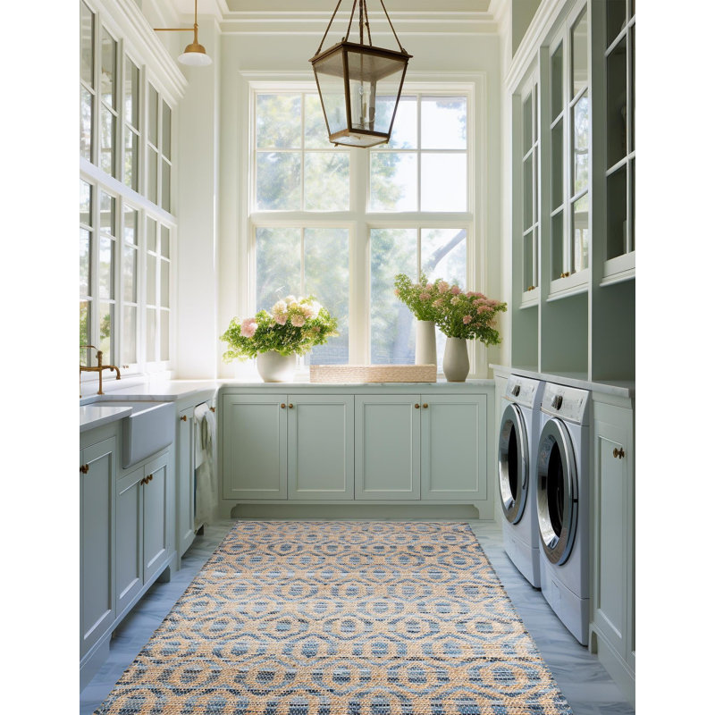 Tapis bleu marine / brun en jute / coton tissé à plat à la main Johnnesha, Rectangle 8 pi x 11 pi