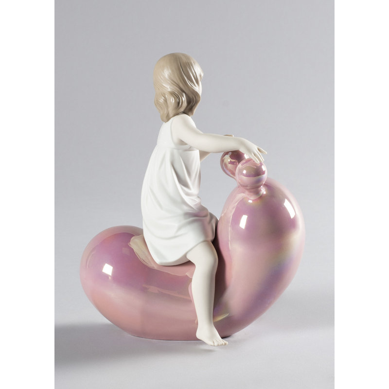 My Seesaw Balloon Girl Figurine, White/Pink