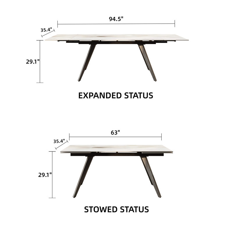 Moiser 63"-94.5" Extendable Rectangular Sintered Stone Dining Table Seat 6-10