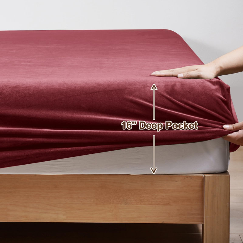 PHF Ultra Soft Velvet Fitted Sheet, 16" Deep Pocket with Wider Stronger Elastic Band, Easy Fit Easy Care, 1 Pack Cozy Comfy Flannel Bottom Sheet for All Seasons, No Pillowcases