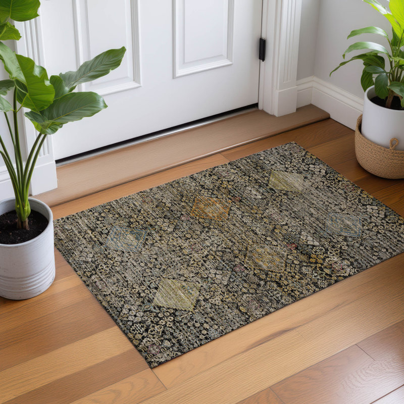 Tapis traditionnel de qualité supérieure lavable à la machine Tirico ATI21, Noir, 1 pi 8 po x 2 pi 6 po