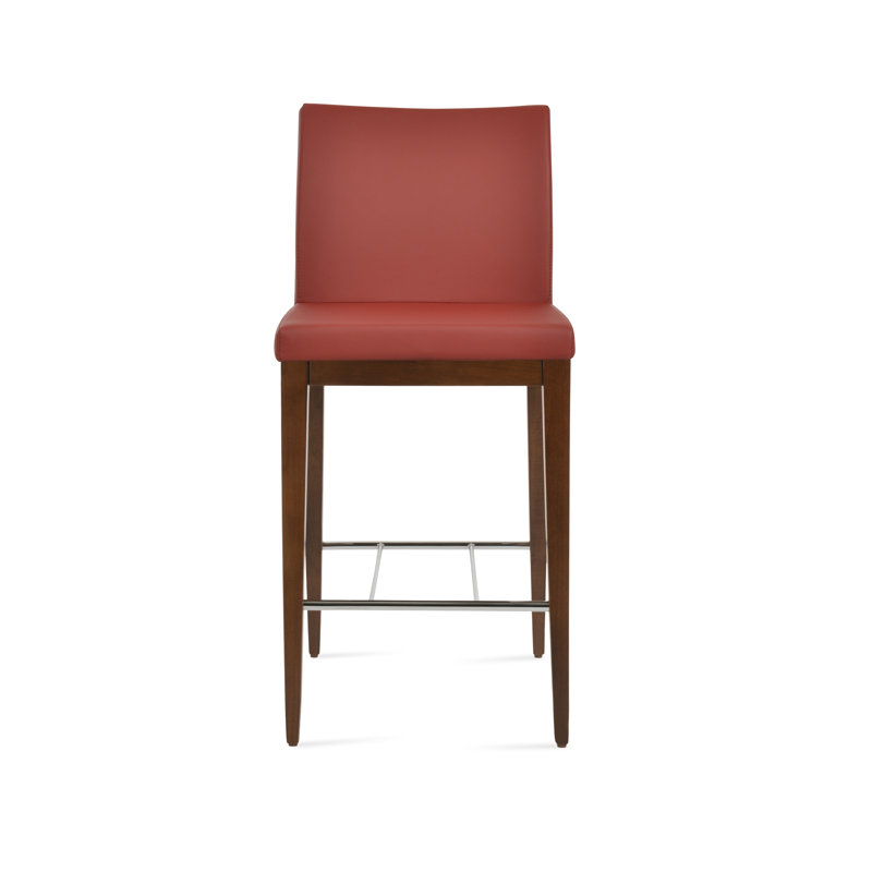 Tabouret de bar Aria, Noyer, Similicuir rouge en microfibres de polyester et de