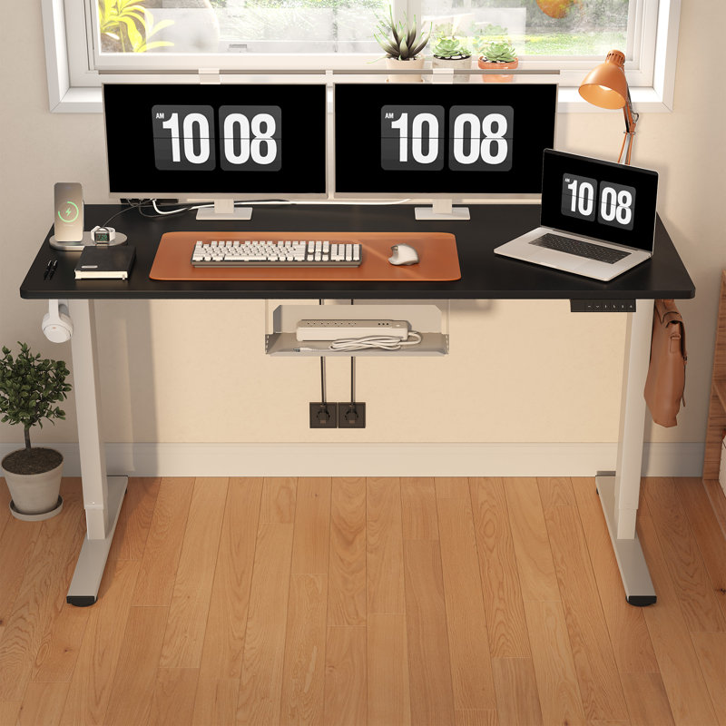Adjustable Standing Desk, Whole-Piece Desktop, Black/Gray, 60" W x 24" D