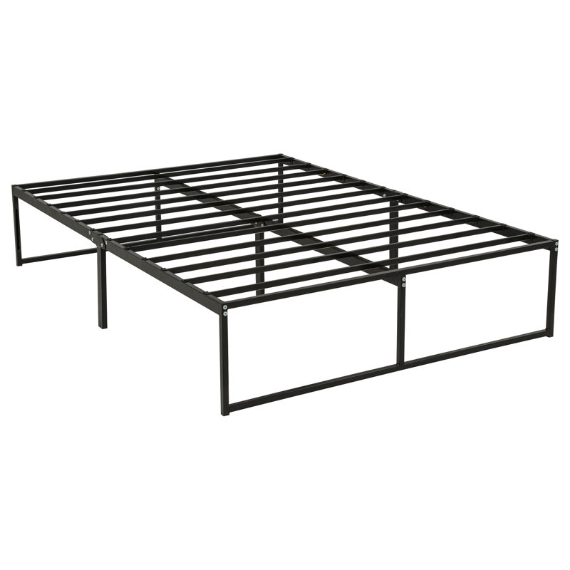 Cadre de lit plateforme Gates en métal robuste, sans sommier, noir, Lit double