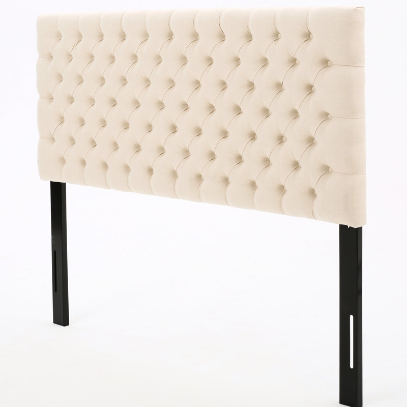 Tête de lit beige pour lit grand, avec tête de lit contemporaine, revêtement en tissu, look de chambre à coucher moderne, assemblage inclus