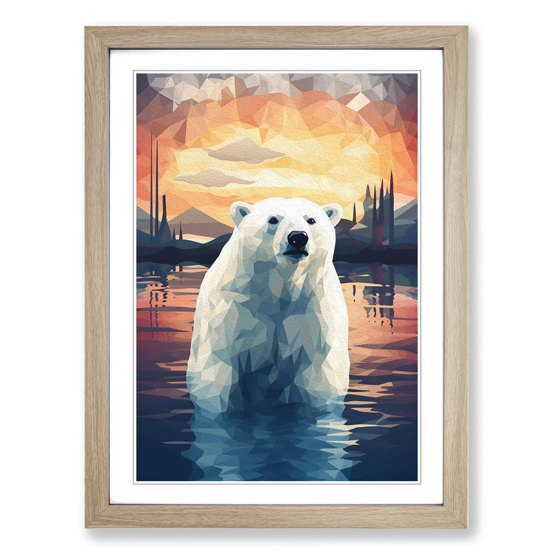 XYZ-FRM-V1223-5202 Polar Bear Geometric No.3 - Single Picture Frame Print on Wood, Oak, 64cm H x 46cm W x 2cm D