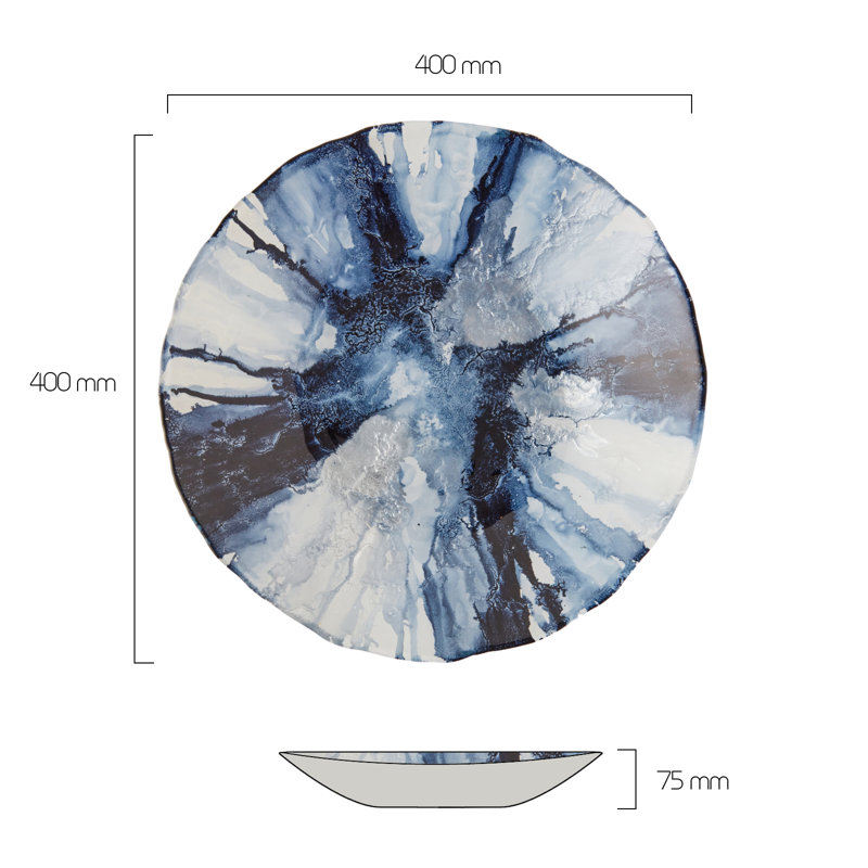 Abstract Bowl, Blue/Grey, 7.5cm H x 40cm W x 40cm D