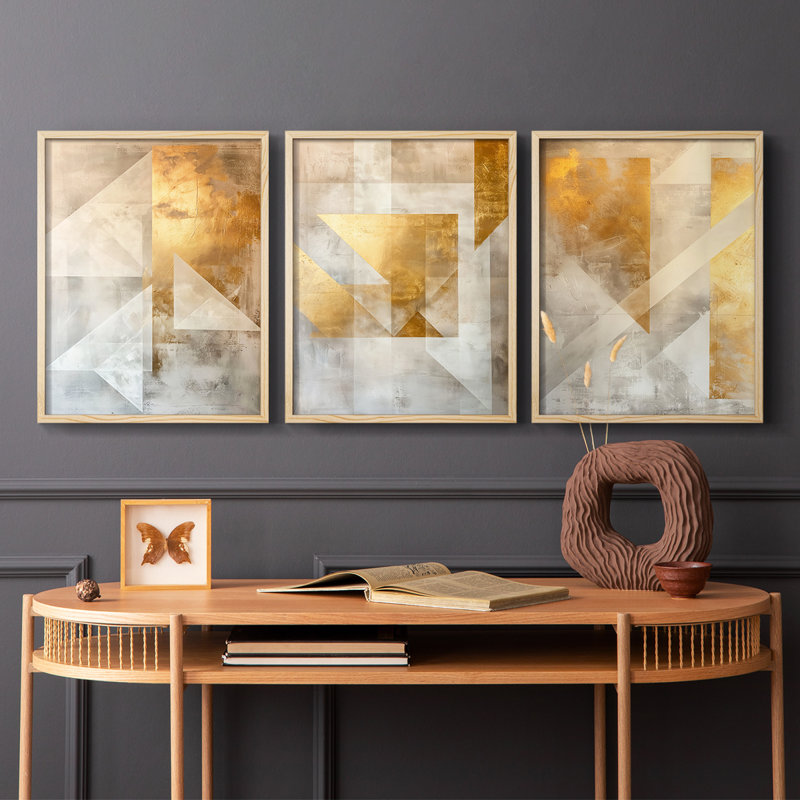 Abstract  Series  XXXVII  -Set Of 3 Framed Giclee Prints -Ready to Hang, Natural Framed, 10" H x 8" W